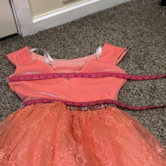 NWOT Sherri Hill Prom Dress Size 8 Pastel Peach Pink Rhinestone Floral Lace Mini - Picture 8 of 9